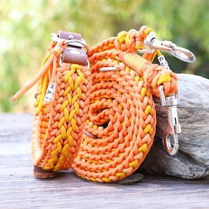 Boho dog collar and leash set, w. name tag, custom made, waterproof, handmade from gen. Paracord®, adjustable, w. Leather or vegan Biothane®