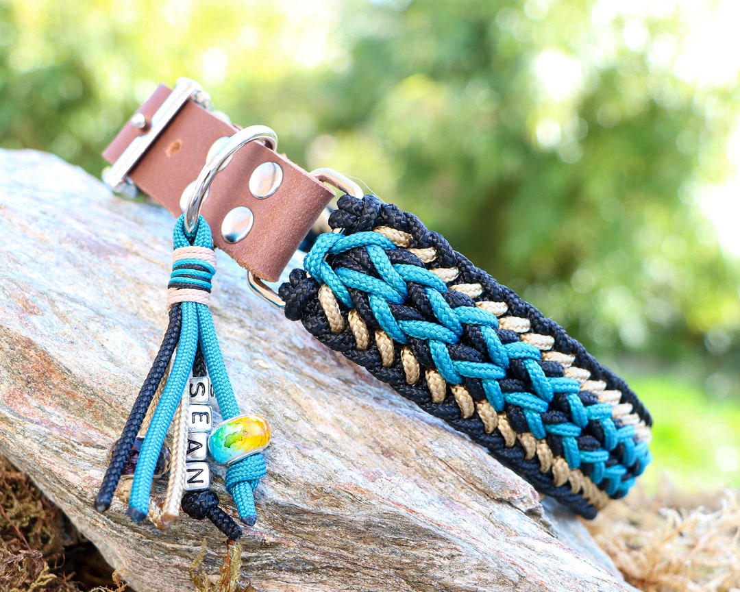 Boho Hundehalsband, handgemacht aus Paracord®, mit Namensanhänger und