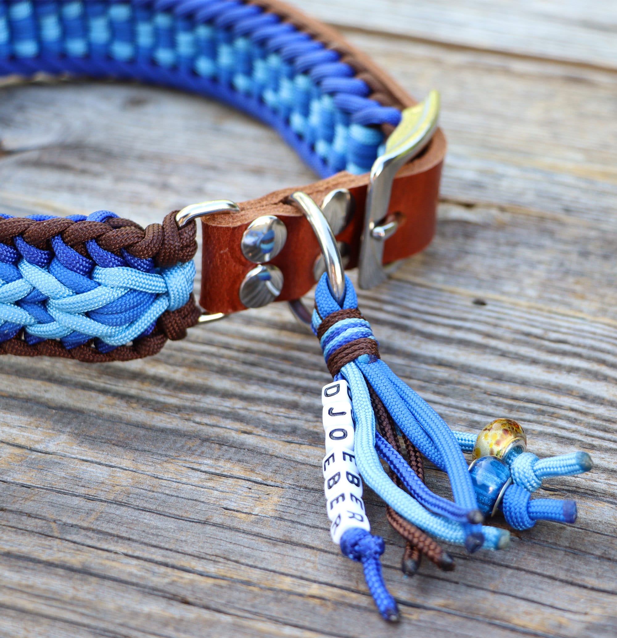 名前入りパラコード®犬用首輪、ブラウン、ネイビー、ロイヤルブルー