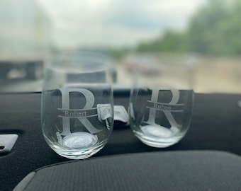 Custom Grabado 11 oz inicial Monogram Stemless Wine Glass - LOCAL (ATLANTA) SOLAMENTE
