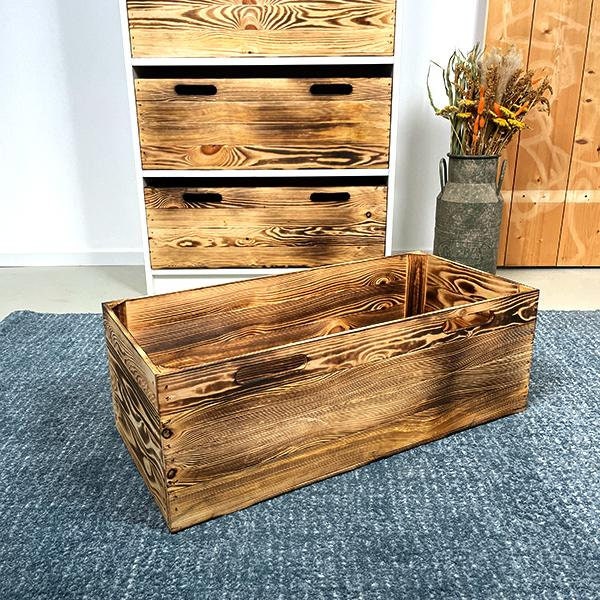 Geflammte Holzkiste für Billy-Regale | Groß | 76x26,5x36cm