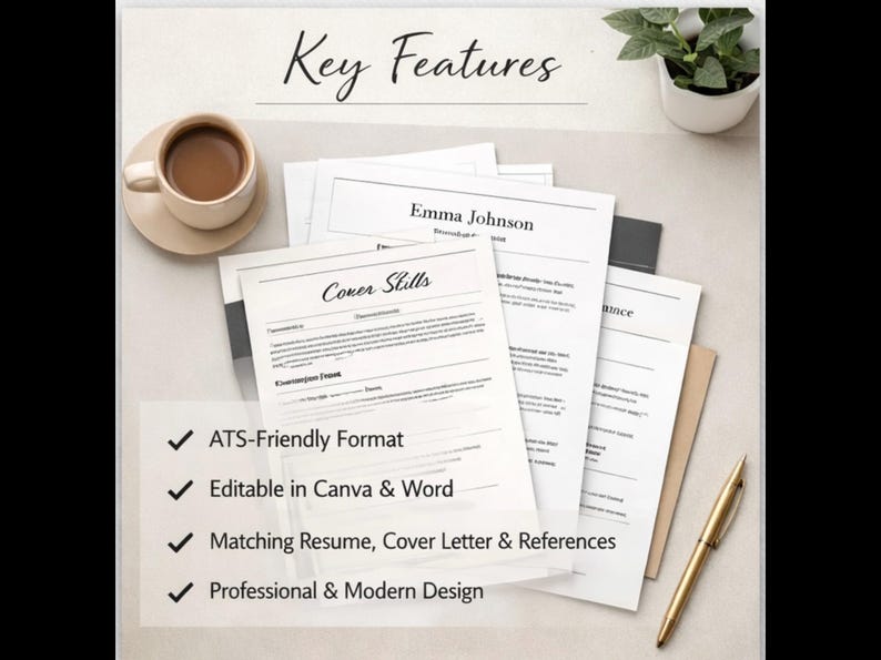 ATS Friendly Resume Template Bundle, Canva Word Cover Letter (digital ...