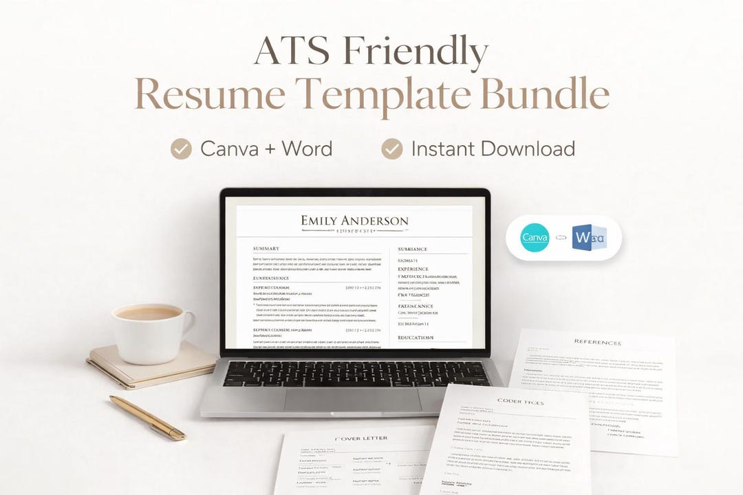 ATS Friendly Resume Template Bundle, Canva Word Cover Letter (digital ...