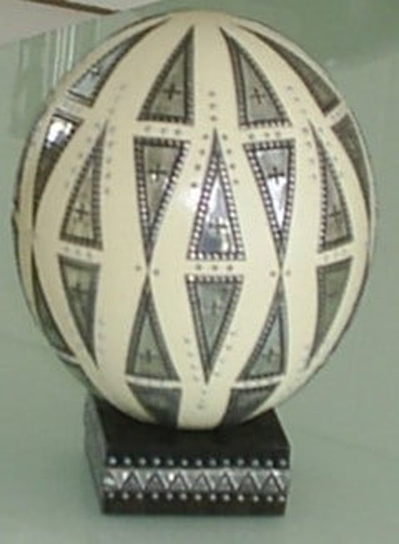 Decorative Ostrich Egg With Pewter Inlays