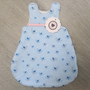 Puppenschlafsack Puppenkleidung Puppenkleider Puppenkleid ca.32 33 cm Puppe Vögelchen hellblau