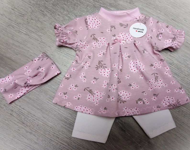 Puppenkleidung Sommeroutfit Puppenkleid Puppenkleider Puppenhose Puppenshirt Puppenmütze Puppenhaarband 32 33 cm Babypuppe Bild 4