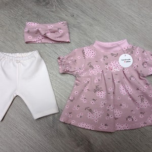 Puppenkleidung Sommeroutfit Puppenkleid Puppenkleider Puppenhose Puppenshirt Puppenmütze Puppenhaarband 32 33 cm Babypuppe Bild 3