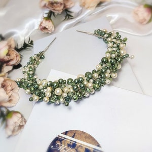 Seige green & Cream pearl Headband / Bridesmaid wedding hair jewellery / Headpiece / Headpiece / Hair accessories/ Hair jewelry / Tiara