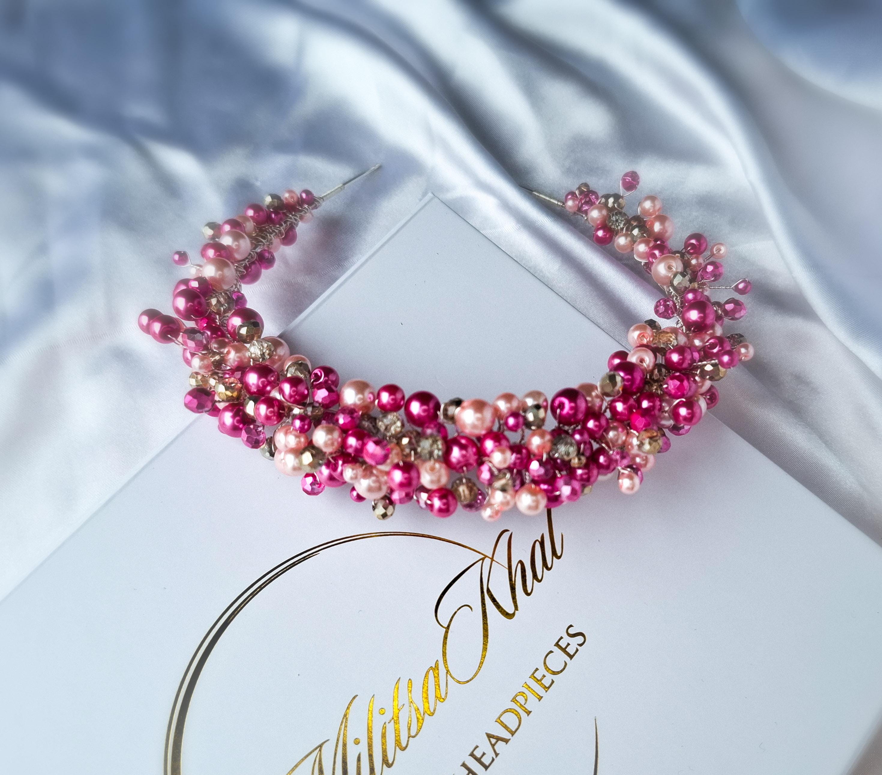 Pink Beaded Headband - Etsy UK display picture 2