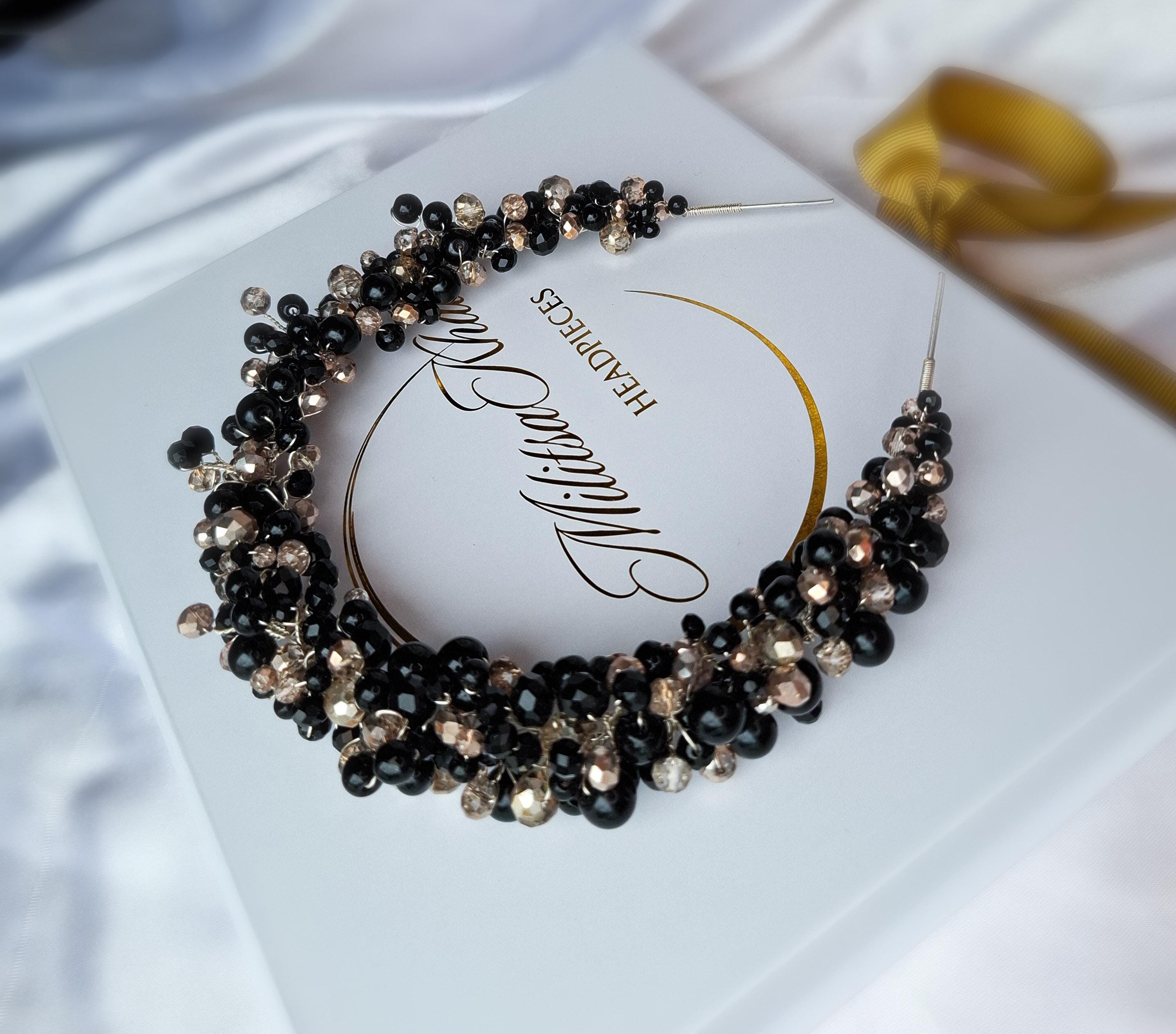 Black & Sparkly Gold Pearl Headband / Bridesmaid Wedding 