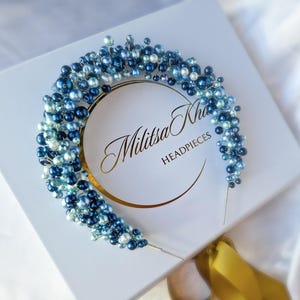 Faixa de cabeça azul / Acessório de cabeça de casamento / Faixa de cabeça de pérola / Acessórios para cabelo / Joias para noivas / Faixa de cabeça para madrinhas / Acessório de cabeça marcante