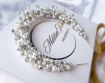Silver Rhinestone Wedding Headpiece Bridal Headband Hair Accessories Handmade Handmade Rhinestone Wedding Headband Flower-Leaf Bridal  main image 3