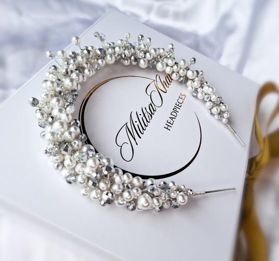 White and Silver Hairband Unique Bargains 1 Pcs Hairband for Women Rhinestone Hair  main image 4