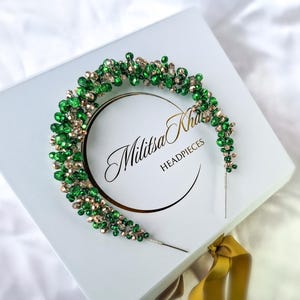 Green & Gold Headband / Pearl Headpiece / Bridesmaid Prom Headband / Formal hair jewellery/ Hair accessories / Wedding Guest / Crown / Tiara