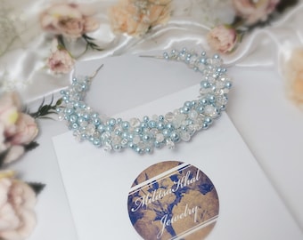 White & Blue Headband/ Wedding hair jewelry/ Hair accessories / pearl headpiece / Bridal / Bridesmaid headband / Hair jewellery / Tiara