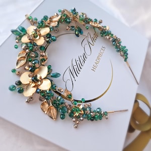 Teal & Gold Flower Headband / Statement Headband / Green Headpiece / Gold hair jewellery / Hair accessories / Wedding guest jewelry