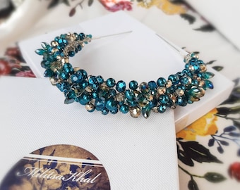 Gold and Teal Pearl Headband / Statement headpiece / Headpiece / Wedding Bridesmaid hair Jewellery / Women's hair accessory / Tiara