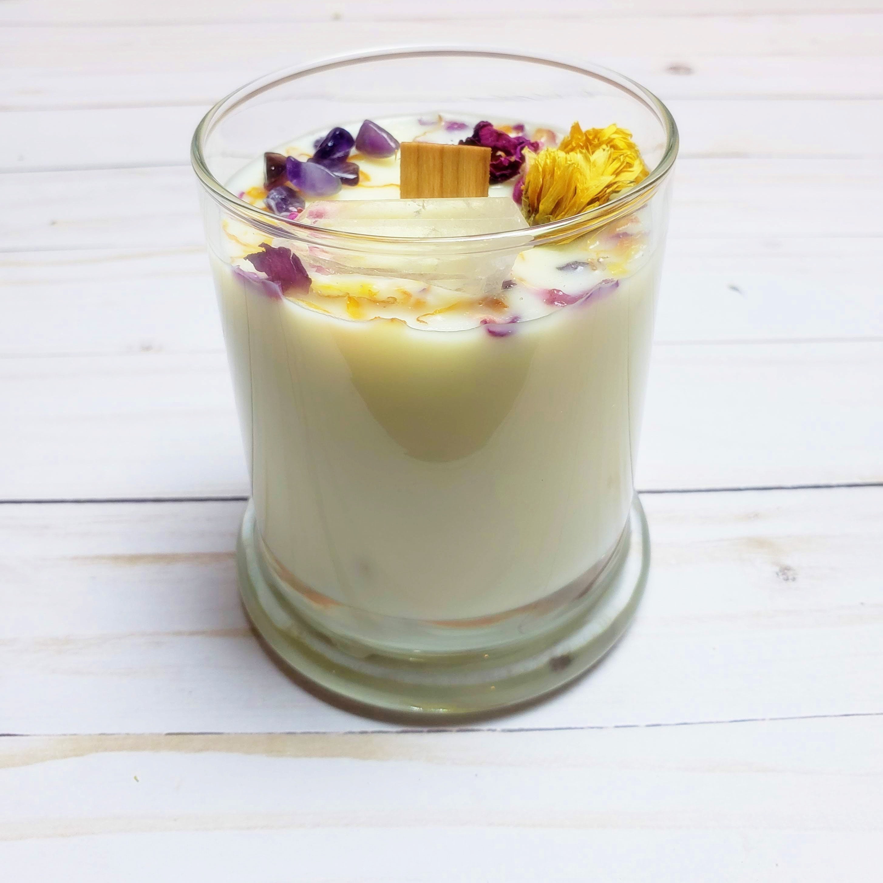 Crystal Candle - Quartz and Amethyst - Healing Crystals