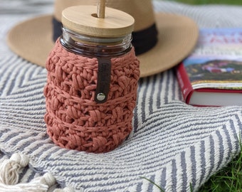 CROCHET PATTERN- Jar Cozy, Cup cozy, boho Jar cozy for mason jar