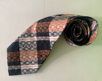 Vintage AUSTICO 70s-80s black / white / brown / gold woven pattern neck tie