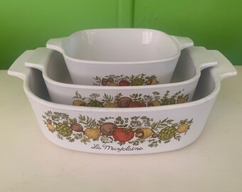 Vintage CORNING Spice Of Life trio of baking dishes