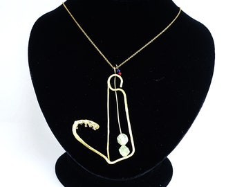 Handmade Brass pendent with Prihnite ,white opals  and 18K Necklaces