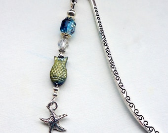 Lesezeichen, Metallbügel, altsilberfarben, 9x 1,5cm, Buchzubehör, Seitenmarkierer, maritimer Stil, Boho