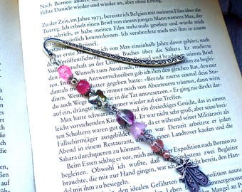 Lesezeichen Metallbügel, silberfarben, 12x2 cm, Glasperlen, Anhänger Ballettschuhe, Seitenfinder,  Boho, Vintagestil