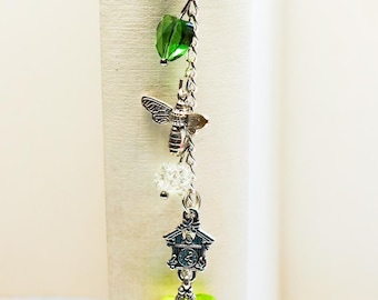 Lesezeichen Metallbügel, Silberfarbe, 15 cm, Buchzubehör, Seitenmarkierer,  Glasperlen, Metallperlen, Boho, Vintagesti