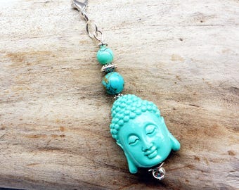 Anhänger Buddha, 7,5x2cm, Planer Anhänger, Schlüsselanhänger, Taschenanhänger, Yoga, Boho, Om, Namaste, Resin Buddhaperle, türkis, silbern