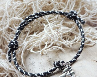 Segler Armband, Boot,Schiff, Surferarmband 3mm, Schwarz -Weiss, Boot, Nautisch, Meer, Ozean, verstellbar, Reepschnur ,Maritim, Knotenarmband