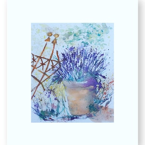 Acquerello, cartone acquerello originale, originale, unico, fatto a mano, pittura, natura morta, natura, decorazione murale, decorazione casa, mediterraneo, lavanda, floreale