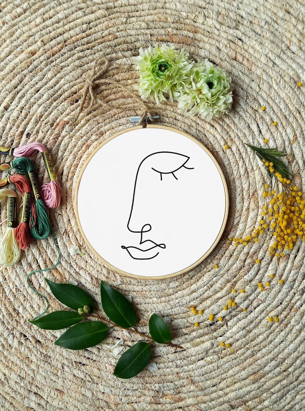 Face - Broderie Visage Abstrait One Line Trait Continu Cadeau Anniversaire, Mariage, Pacs, Personnal