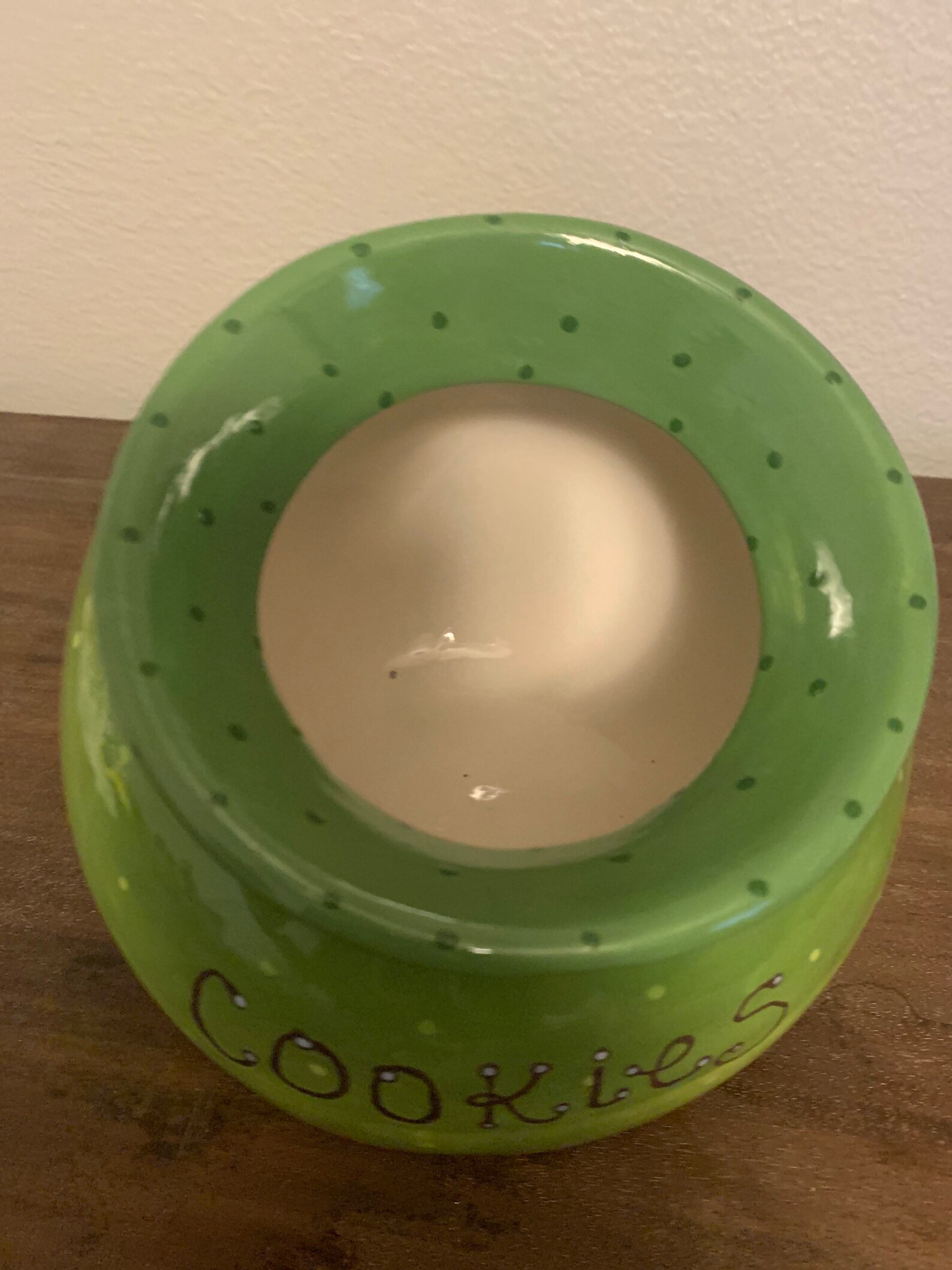 Vintage handmade green ceramic cookie jarhand painted green Etsy