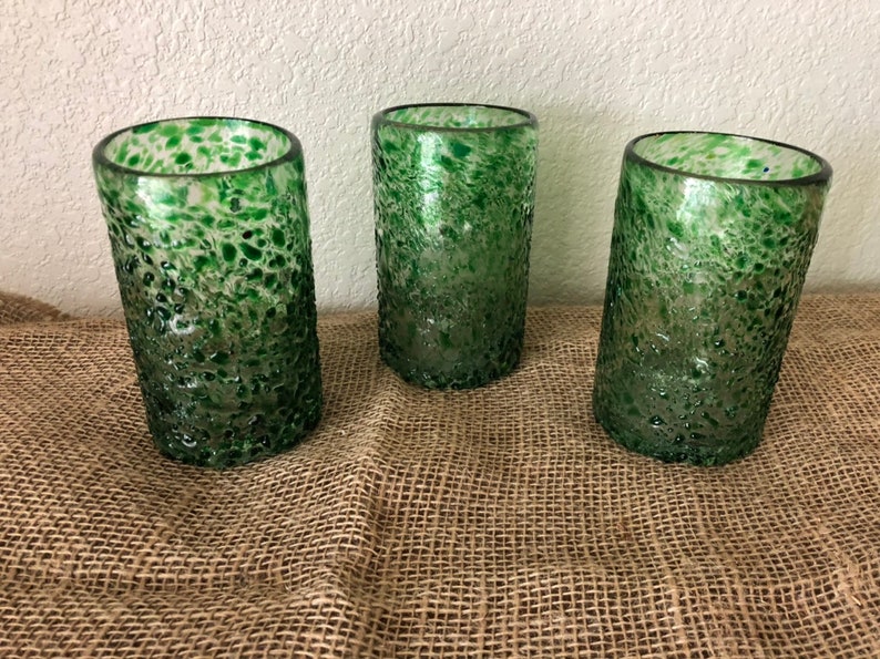 Hand Blown Forrest Green Speckled WaterJuice Glasses 3