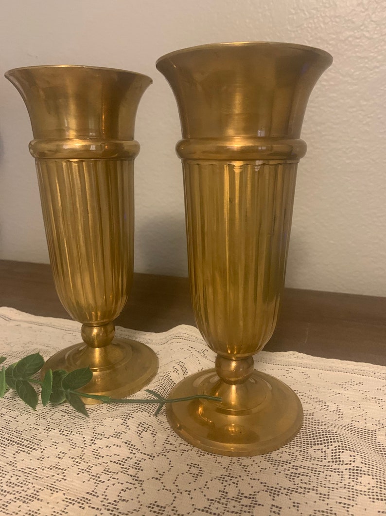 Vintage set of 2 brass trumpet vases retro brass decor pair Etsy