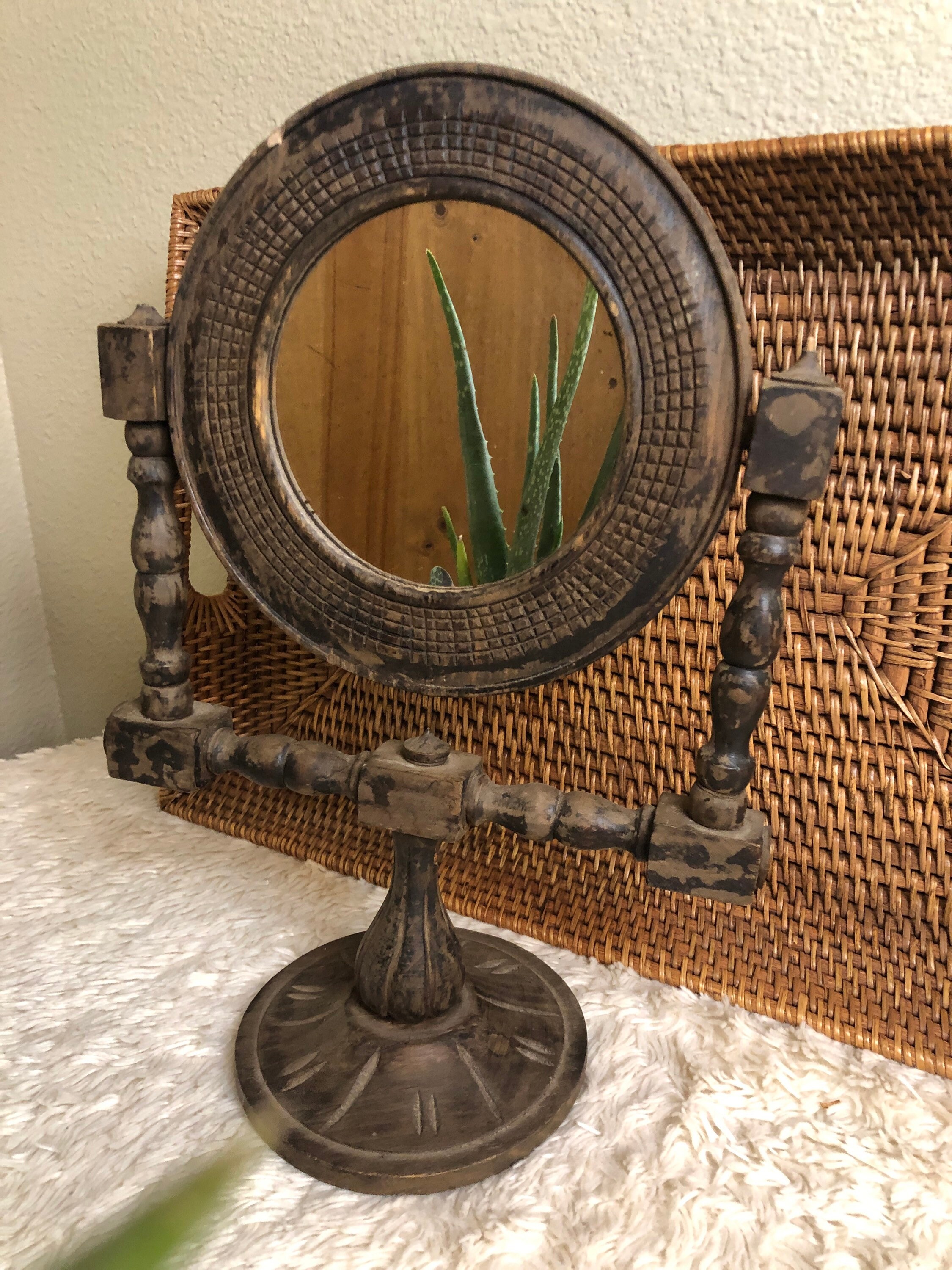 Table Top Vanity Mirror Primitive Wooden Standing Shaving Etsy