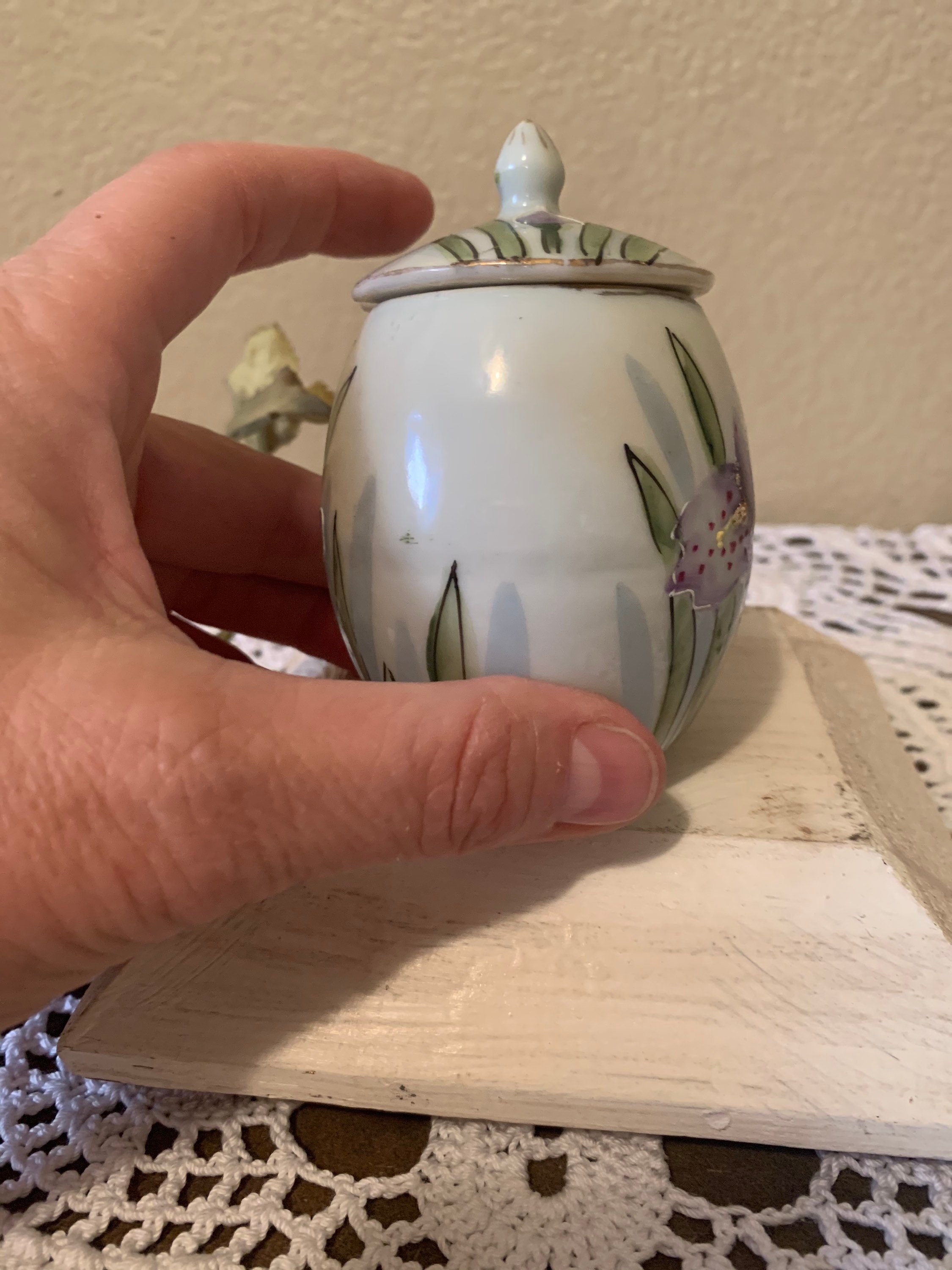 Vintage ceramic 3 sugar bowl with lid and purple Etsy