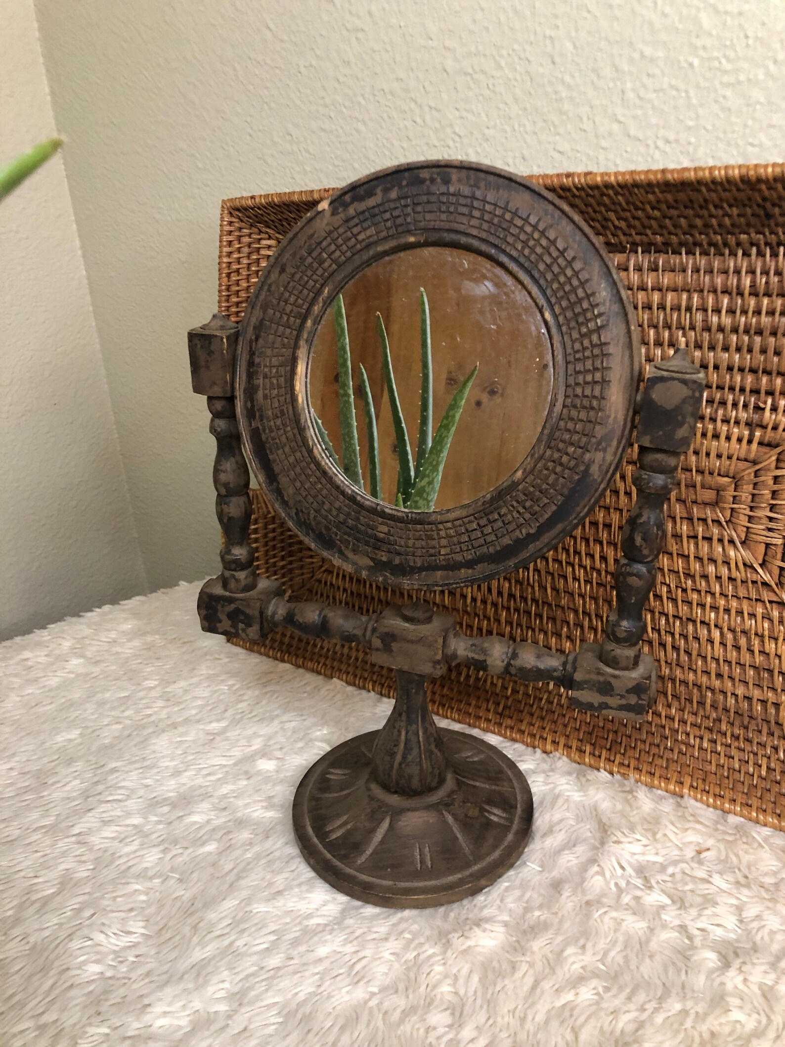 Table Top Vanity Mirror Primitive Wooden Standing Shaving Etsy