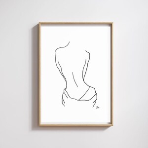 After The Bath, Minimalist Digital Print, Black and White Line Drawing Printable, Woman Body Back, Female Figure Illustration