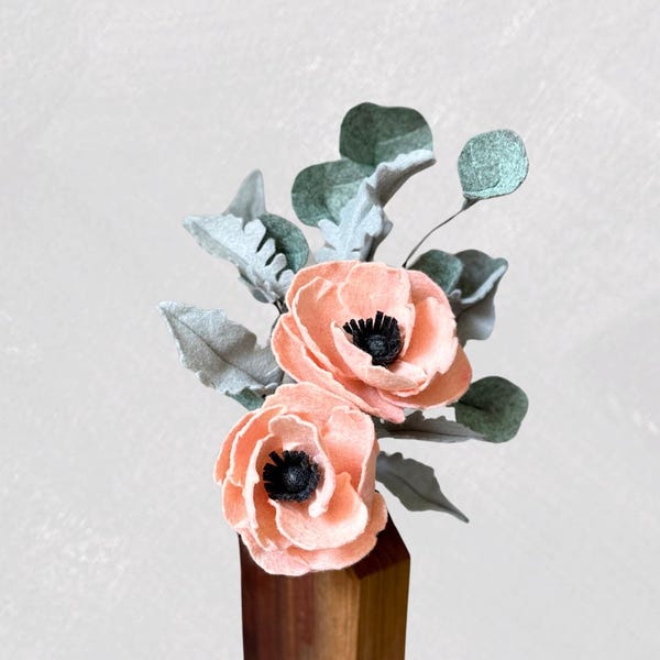 Handmade Floral Gift, Gift for Mom,Felt Anemone Flower,Blush Anemone Flower Bouquet,Handmade Flowers, Felt Flowers,Handmade Gift,Faux Flower
