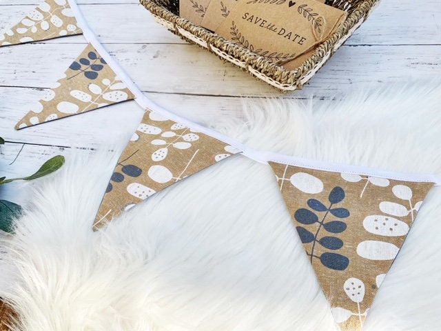 Rustic Floral Bunting BannerFabric Banner Bunting Wedding Floral Pennant Banner Fabric GarlandBridal Shower DecorationModern