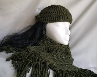 Crochet Scarf,  Crochet Headband,  Green Scarf Set, Green Scarf and Hat Set