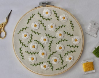 Handmade Floral Daisy Embroidery Hoop Art