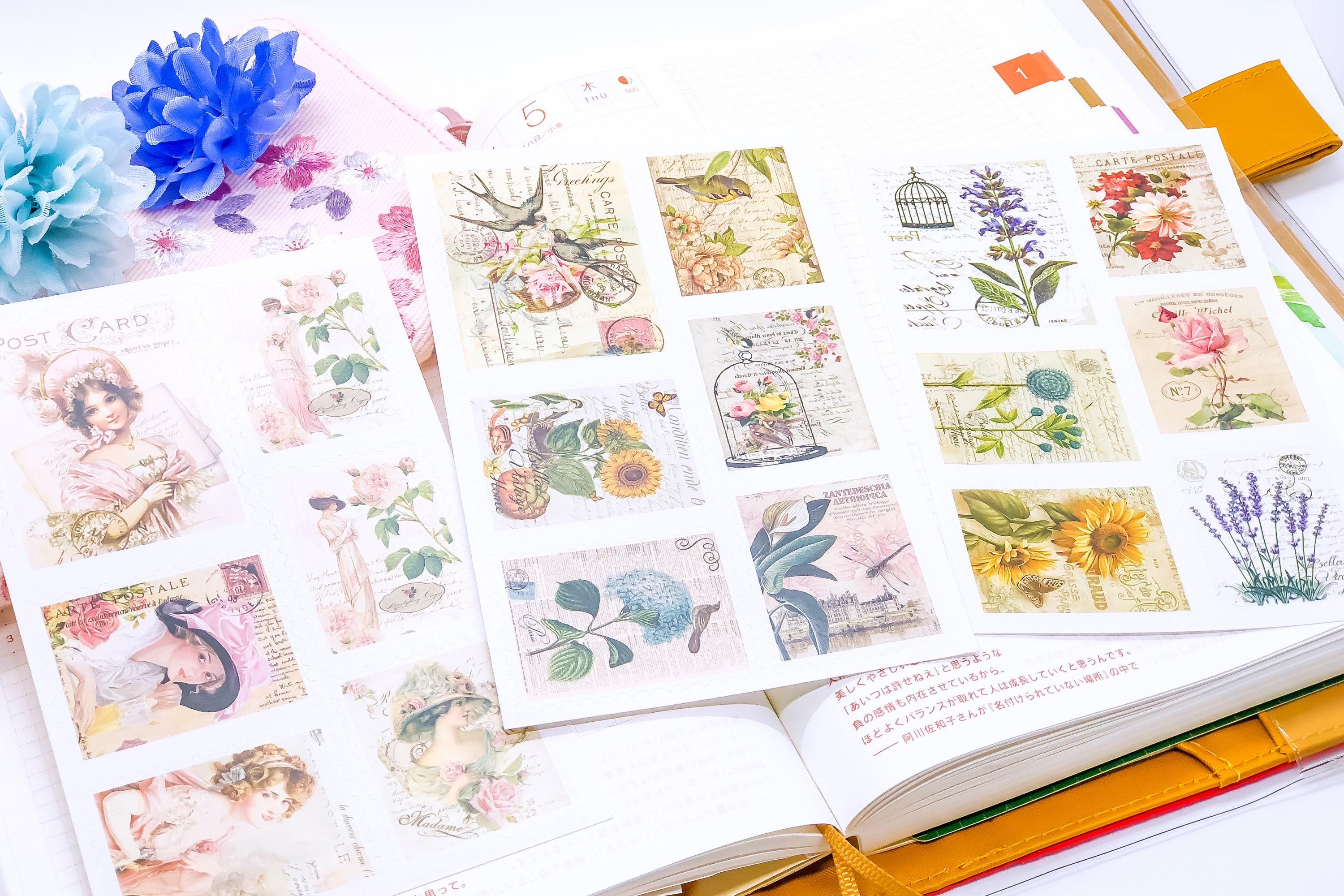3 sheets stamp style vintage floral stickers etsy