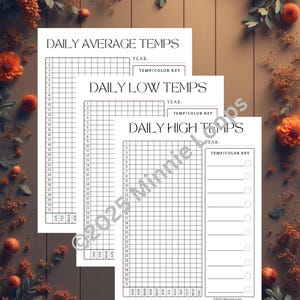 Temperature Blanket Tracker Printable (PDF) Sheets | Daily High, Low, Average Temperature Logs