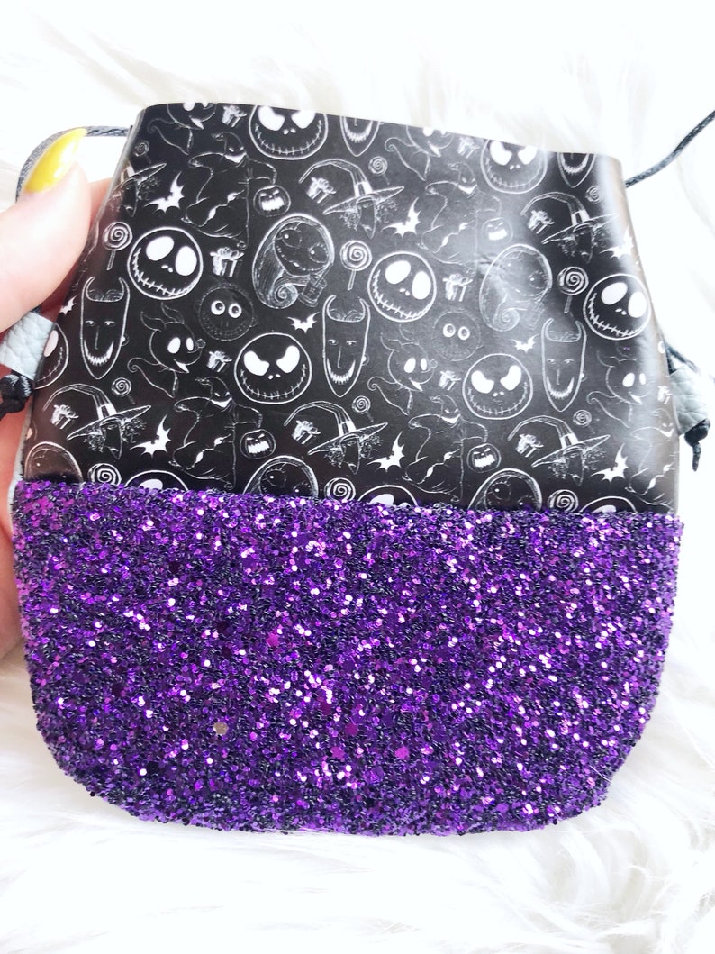 girls purse Nightmare Gray and purple glitter baby pouch Crossbody bag for toddler or little girl