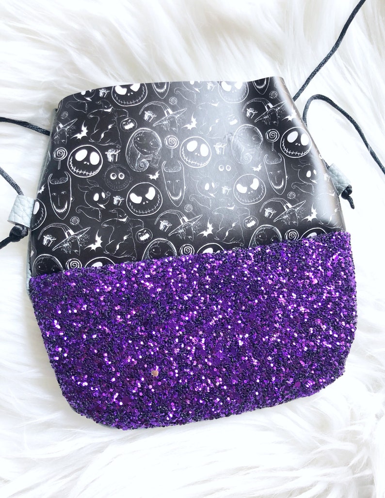 girls purse Nightmare Gray and purple glitter baby pouch Crossbody bag for toddler or little girl
