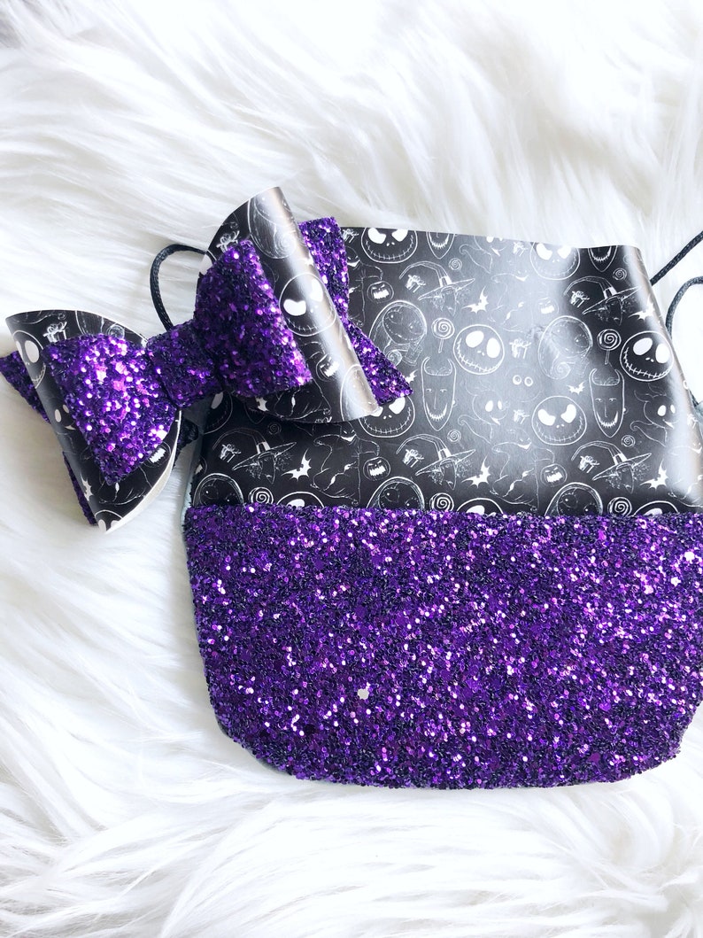 girls purse Nightmare Gray and purple glitter baby pouch Crossbody bag for toddler or little girl