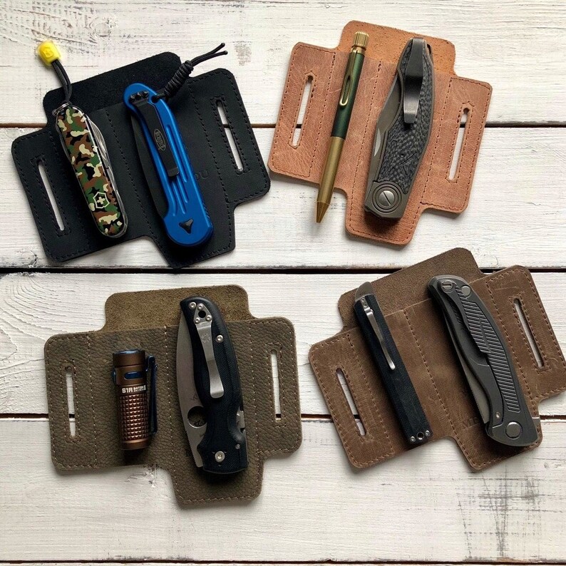 Folding knife belt sheath Natural Leather Etsy
